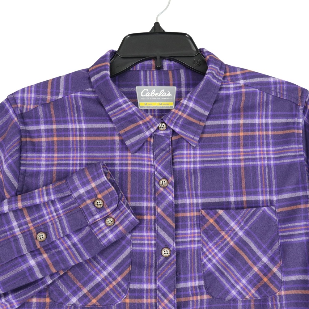 Cabelas Outdoor Plaid Hiking‎ Fishing Camp Shirt Womens M Purple Button Front